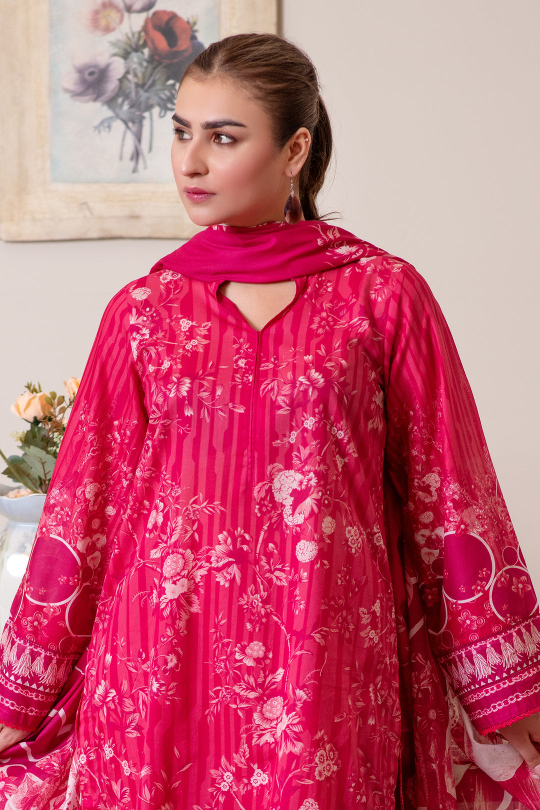 3 Piece Unstitched Raspberry Premium Lawn