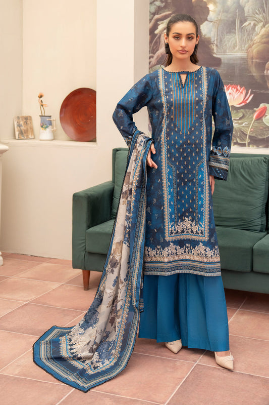 3 Piece Unstitched Sapphire Blue Premium Lawn
