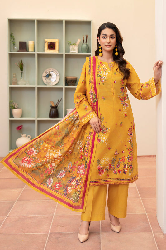 3Piece Unstitched Turmeric Premium Lawn