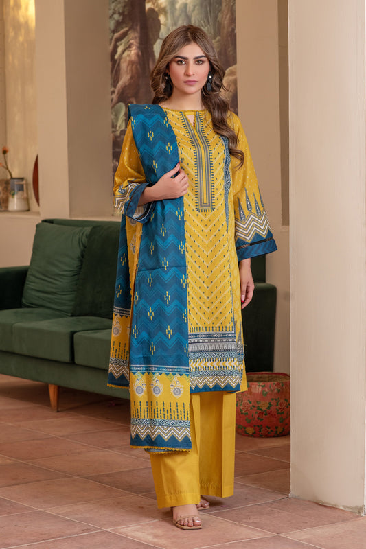 3 Piece Unstitched Yellow Premium Lawn