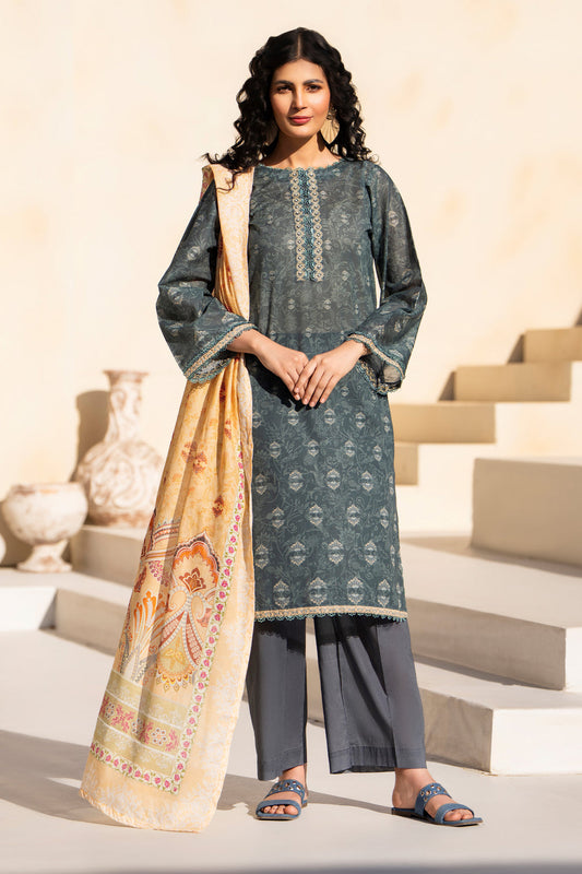 Grey 3 Piece Unstitched Premium Lawn