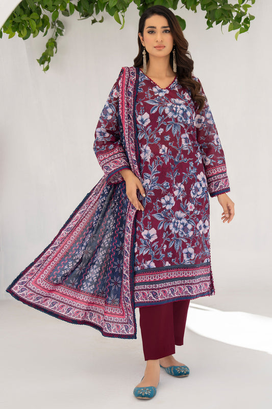 Maroon 3 Piece Unstitched Premium Lawn