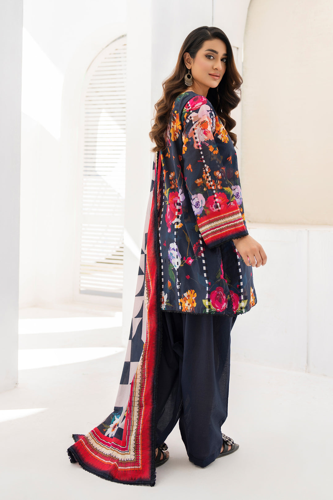 Navy Blue 3 Piece Unstitched Premium Lawn