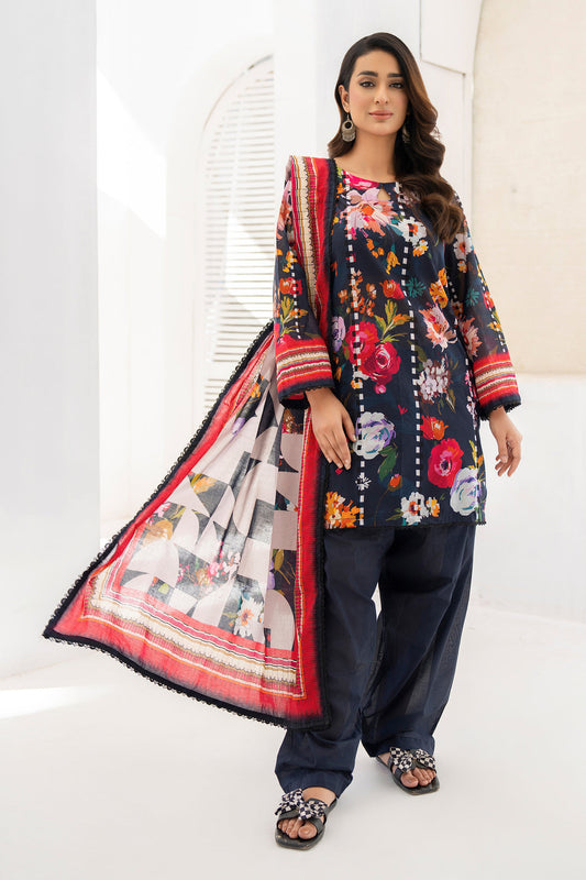 Navy Blue 3 Piece Unstitched Premium Lawn