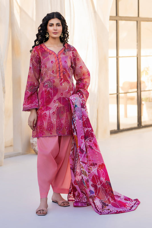 Pink 3 Piece Unstitched Premium Lawn