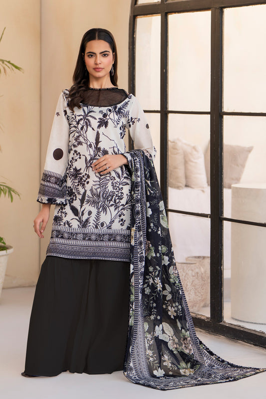 3 Piece Unstitched White Premium Lawn
